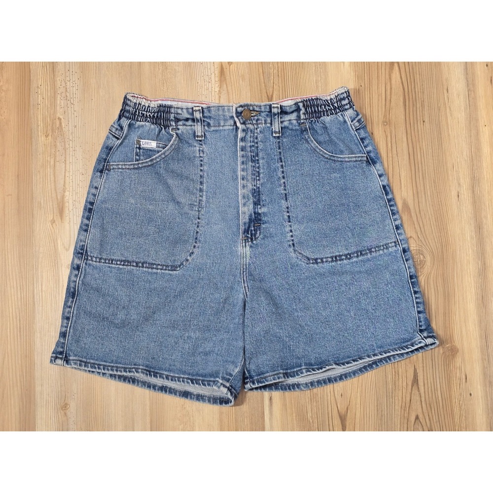 Lee Original Denim Shorts Womens 14M Jeans Blue High Rise Elastic Waist